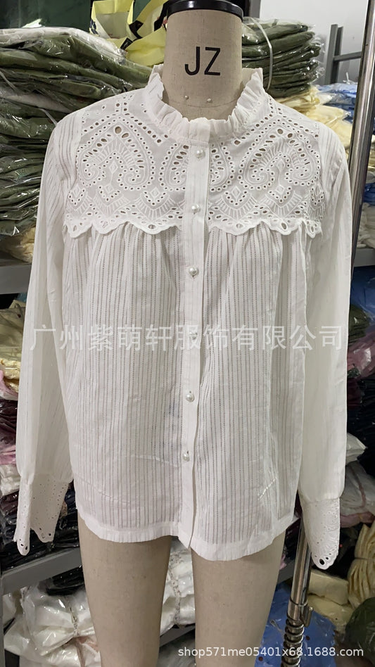 Loose Pure Cotton Casual Round Neck Long Sleeve Blouse - Neon North Clothing