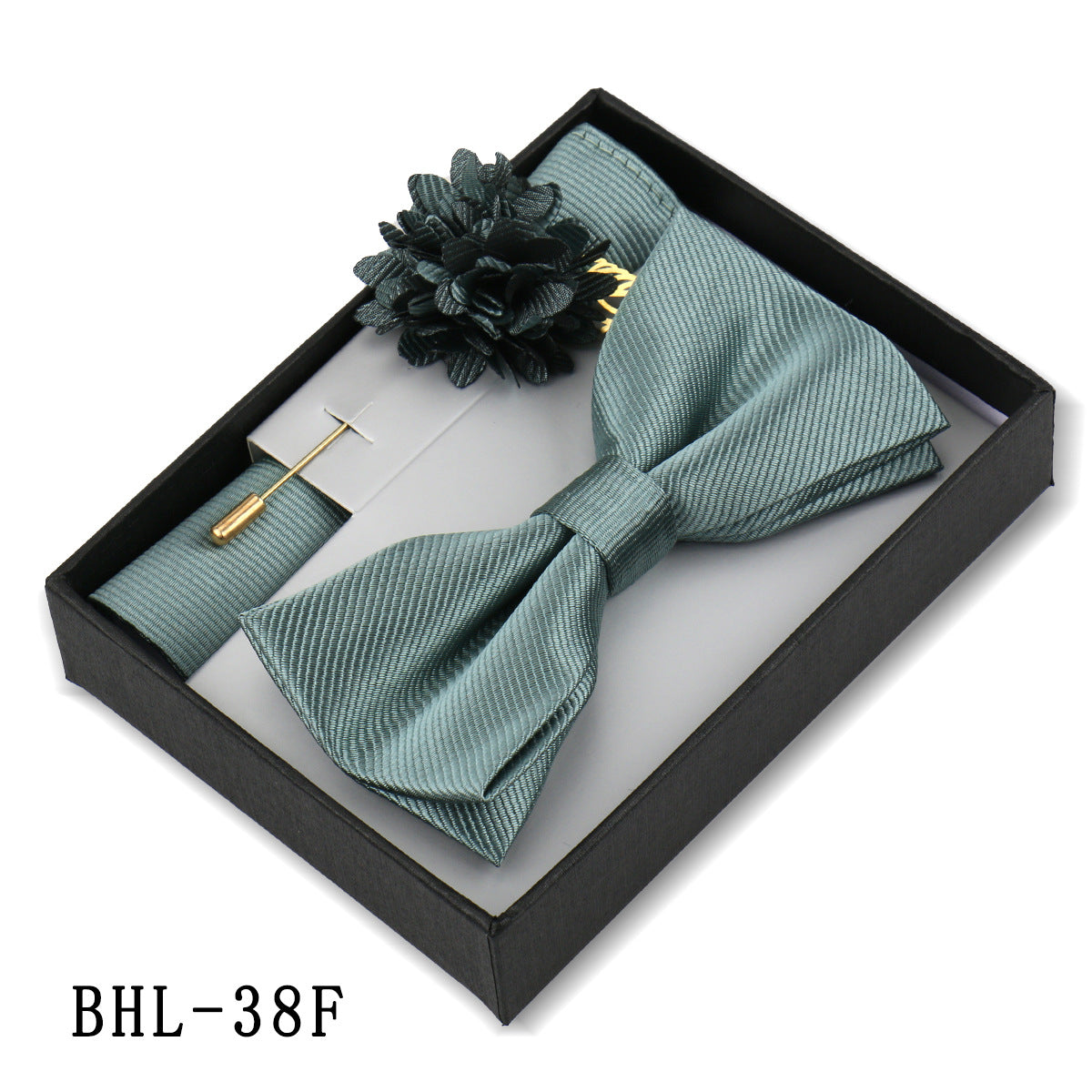 Men's Bow Tie Pocket Square Set with Brooch - Solid Color Elegance - Neon North Clothing