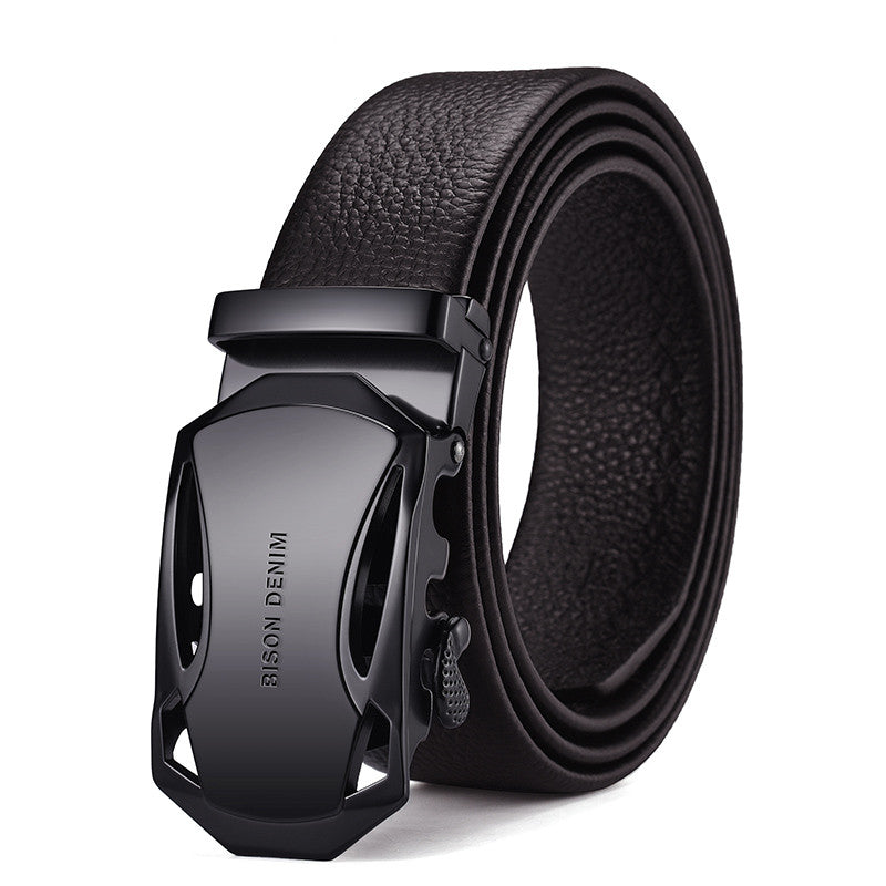 Men's Bison Leather Belt with Automatic Buckle for Business Use - Neon North Clothing