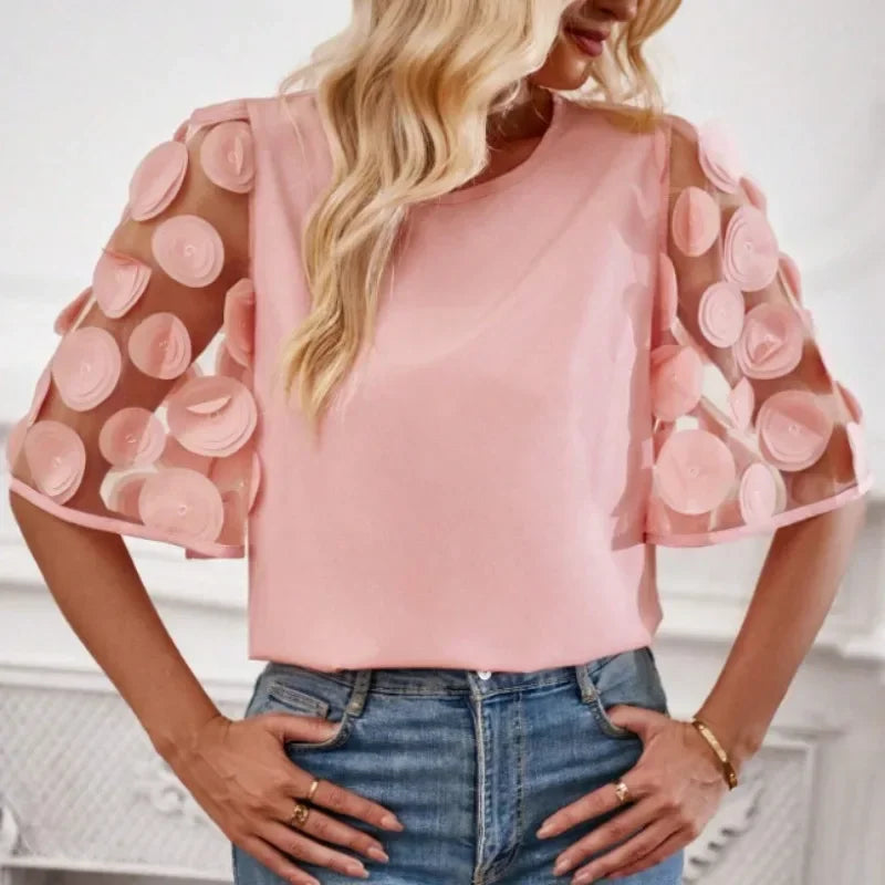 Solid Lace Short Sleeve Blouse for Women - Neon North Clothing