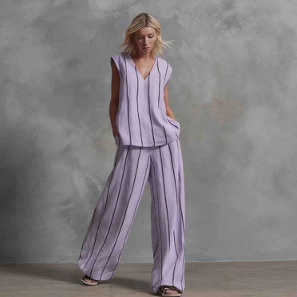 French Minimalist Black and White Set - Loose Cotton-Linen Women's Outfit