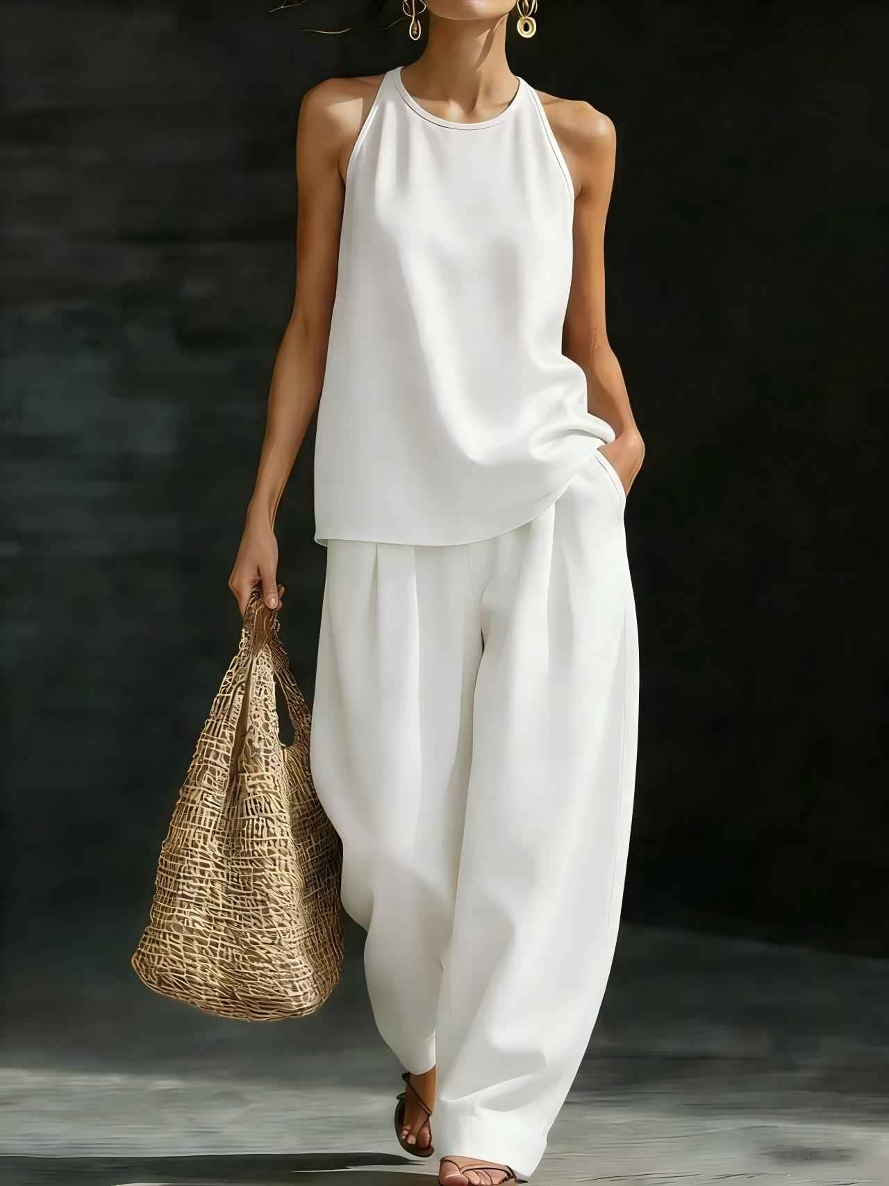 New Womens Sleeveless Casual Set - Fashionable Crew-Neck Design
