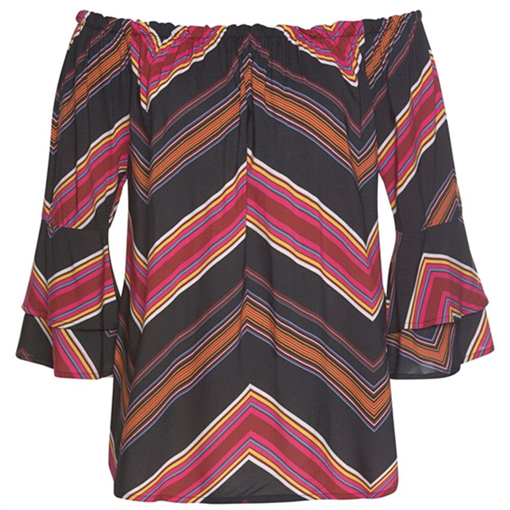 Printed Carmen Off Shoulder Blouse with Elastic Neckline and Flare Sleeves for Women - Neon North Clothing