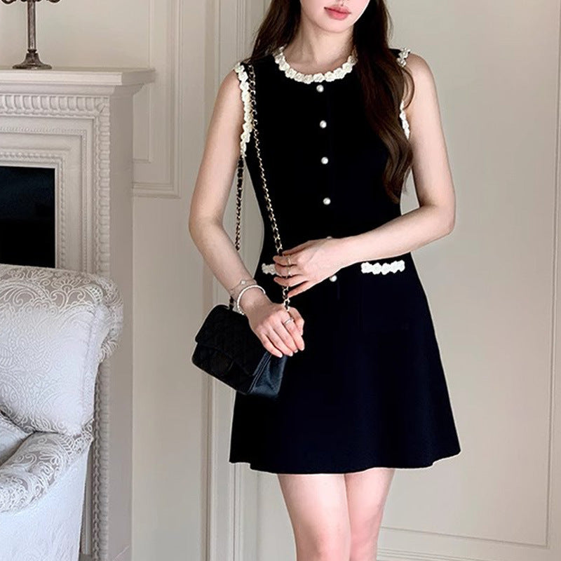 Floral Beaded with Round Neck Sleeveless Mini Dress - Neon North Clothing