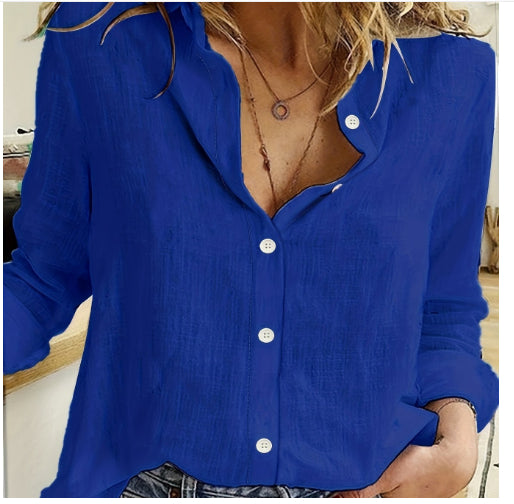 Loose Button Lapel Cardigan Top Long Sleeve Blouse