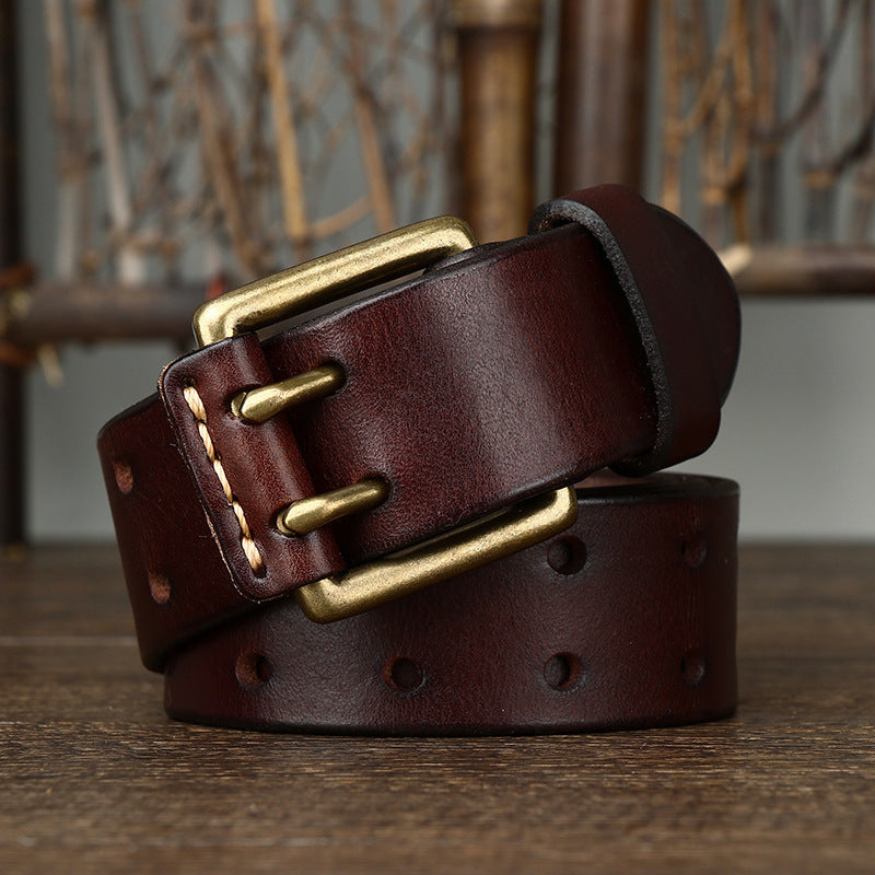 Men's Leather Belt Double Pin Buckle - Neon North Clothing