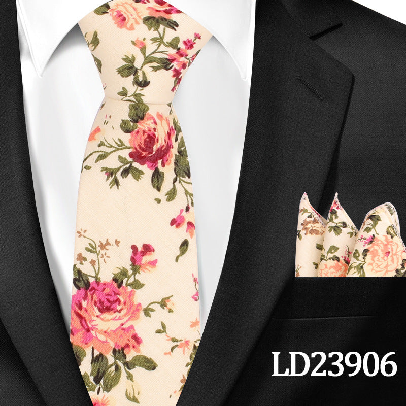 Casual Floral Pocket Square Set - Cotton Floral Print 6cm Tie Pocket Square 2 Piece Set - Neon North Clothing