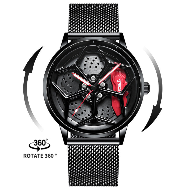 NEON NORTH Luxury Mens Watch Stainless Steel Car Wheel Hub Quartz Watch For Men - Neon North Clothing