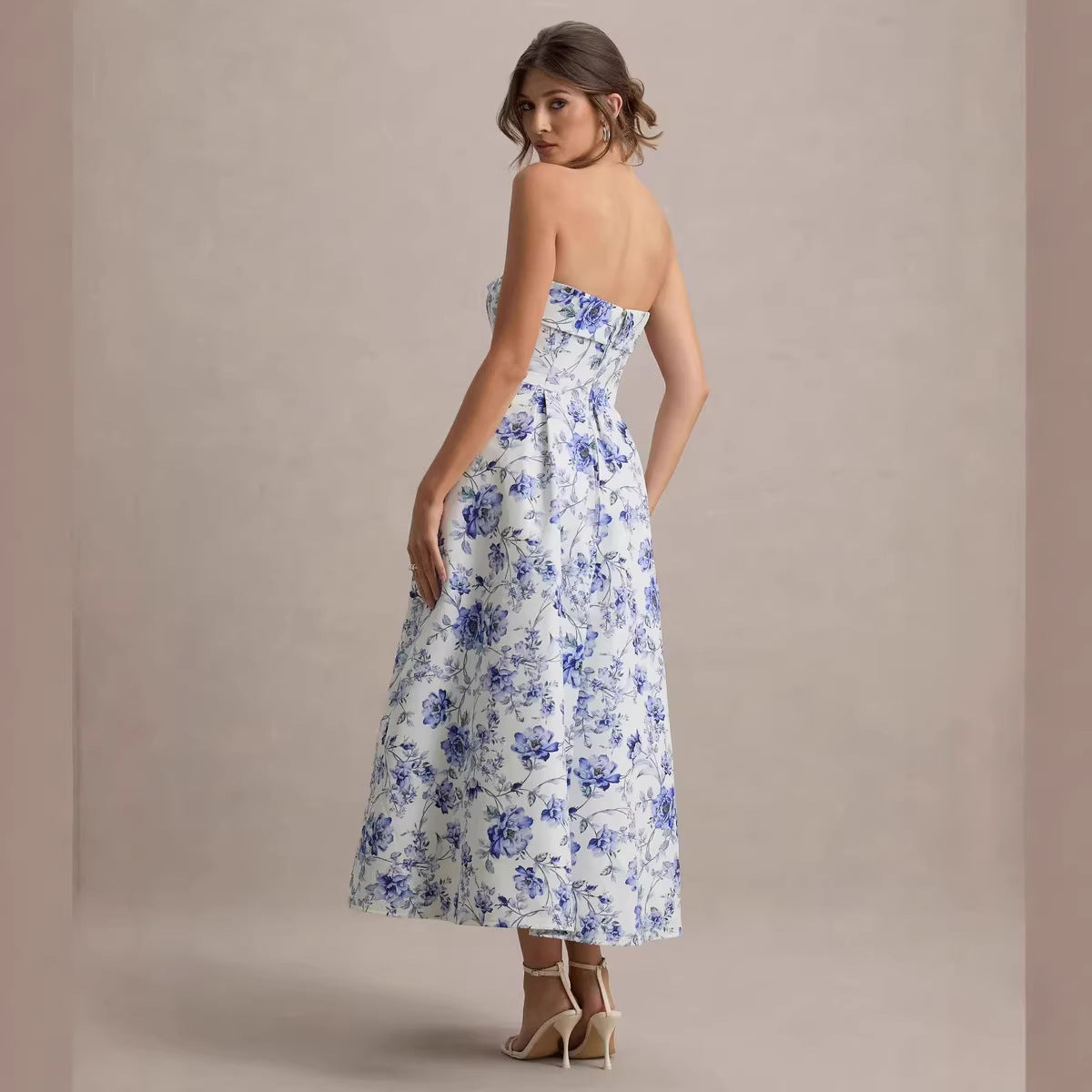 Elegant Floral Off-Shoulder Dress with Waist-Cinched Design - Neon North Clothing