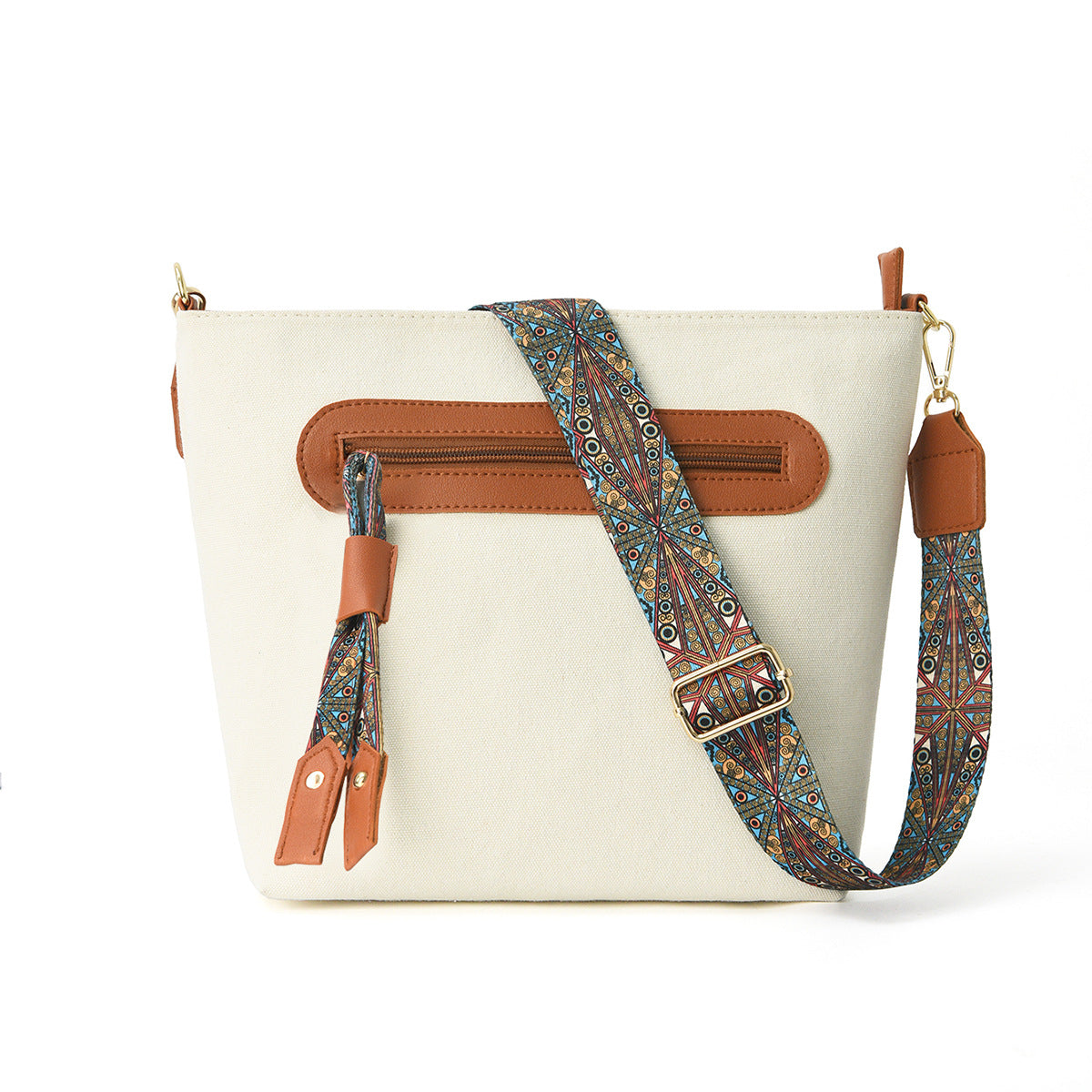 Large Capacity Printed Shoulder Bag with Tassel Accents