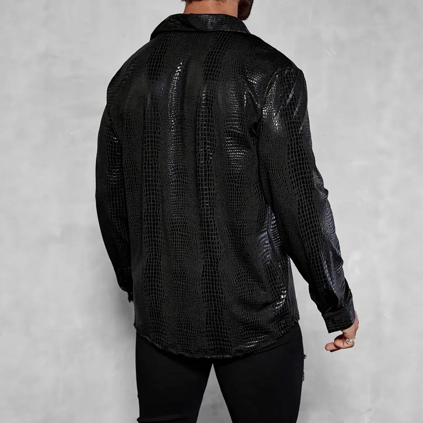 Men's Crocodile-Print Long-Sleeve Shirt for Casual Style