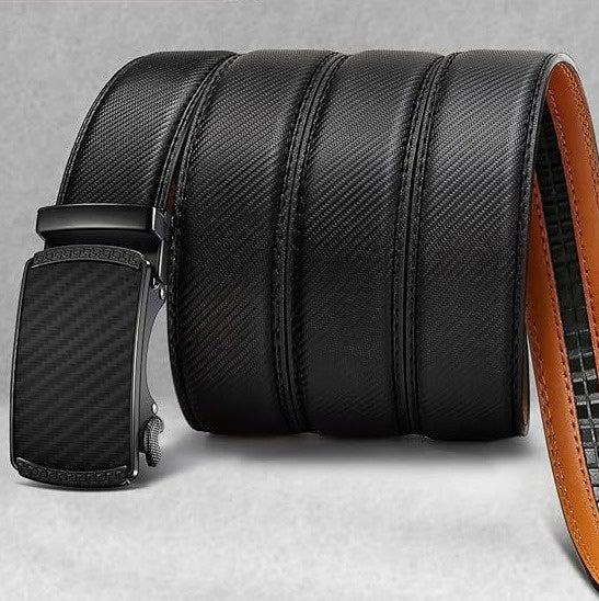 Mens Automatic Buckle Leather Belt with Matte Finish for Stylish Comfort - Neon North Clothing