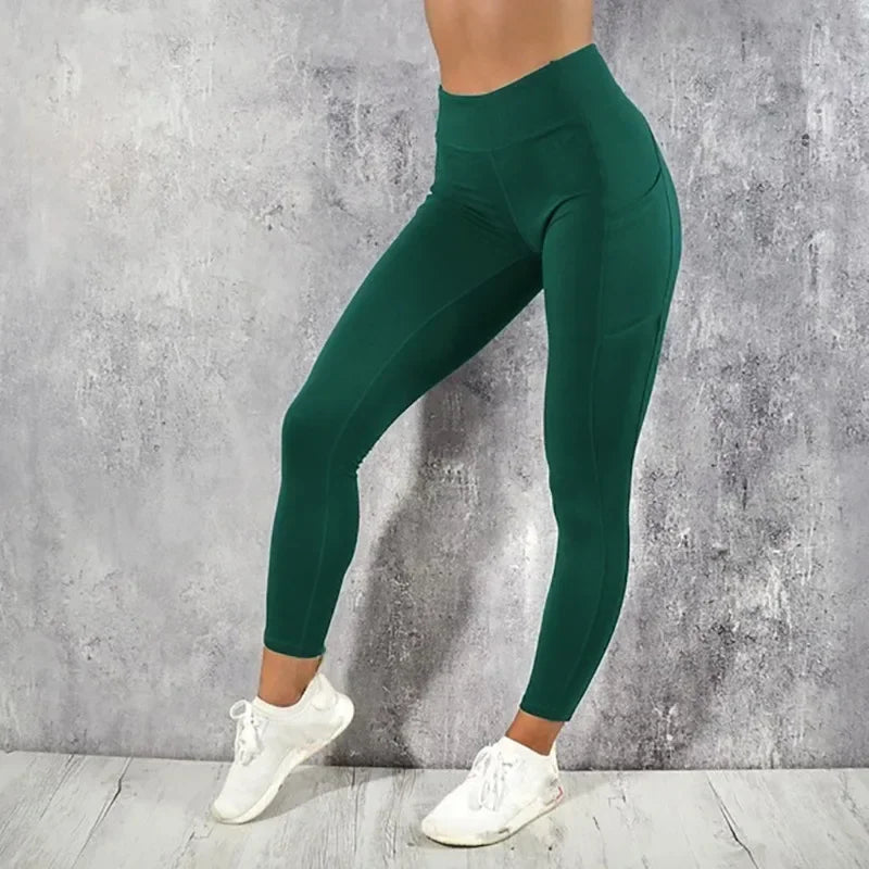 Fitness High Waist Tights Leggings with Pockets - Neon North Clothing