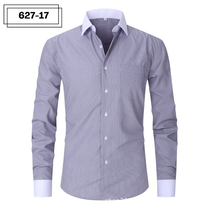 Mens Striped Iron Free Shirt - Plus Size Slim Fit Option