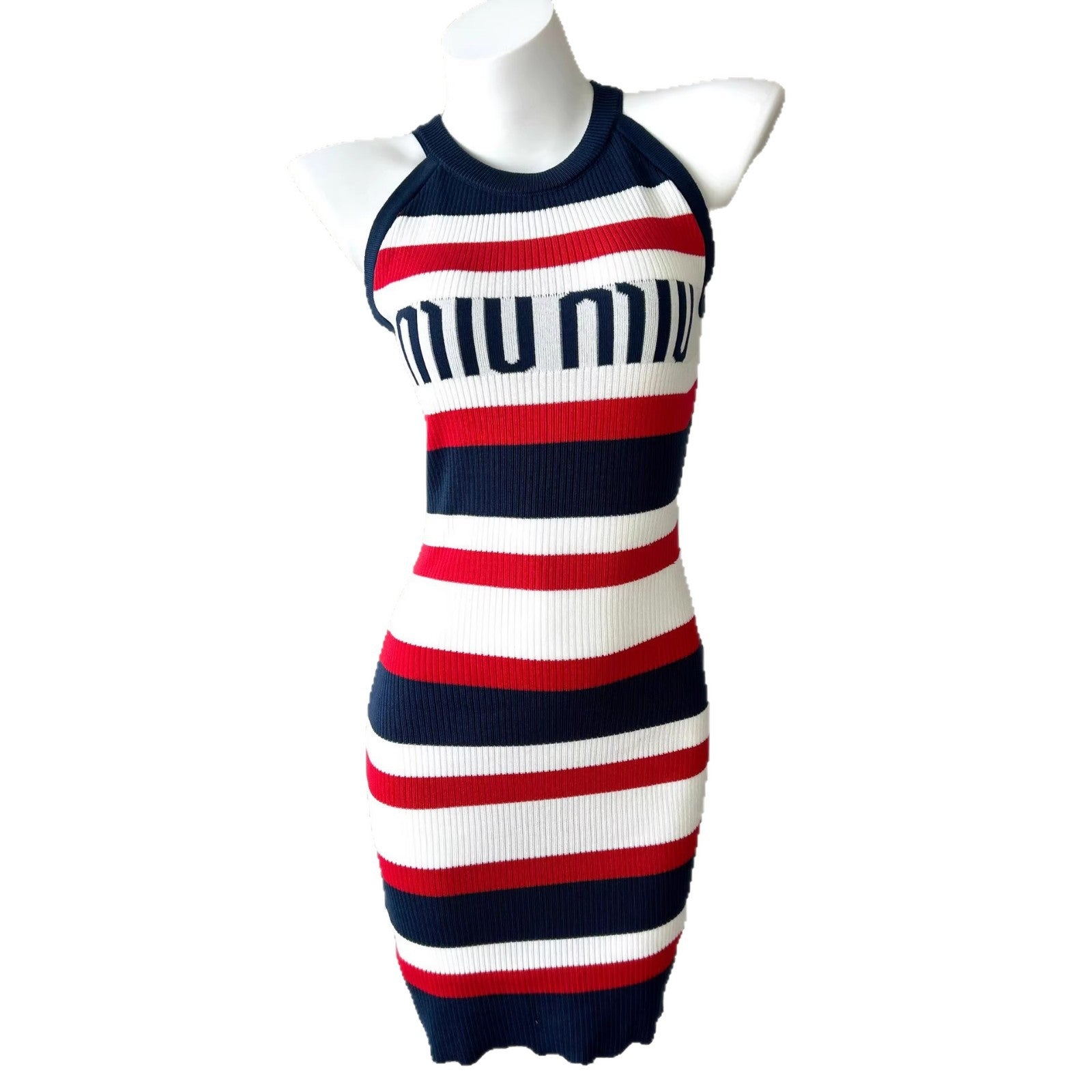 Striped Sleeveless Dress with Fitted Waist - Neon North Clothing
