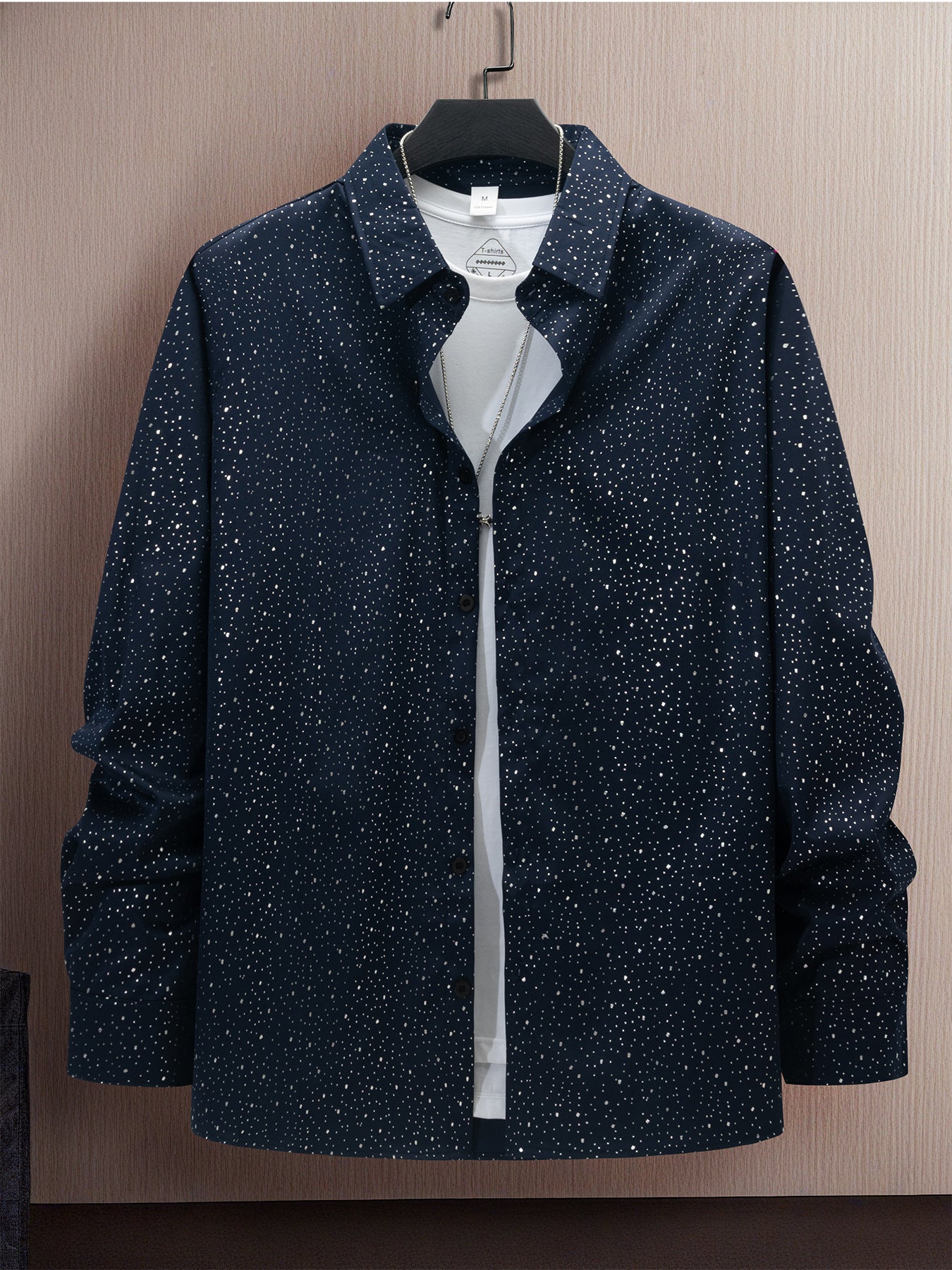 Polyester Fabric Polka Dot Long Sleeve Dress Shirt - Casual Regular Fit - Neon North Clothing