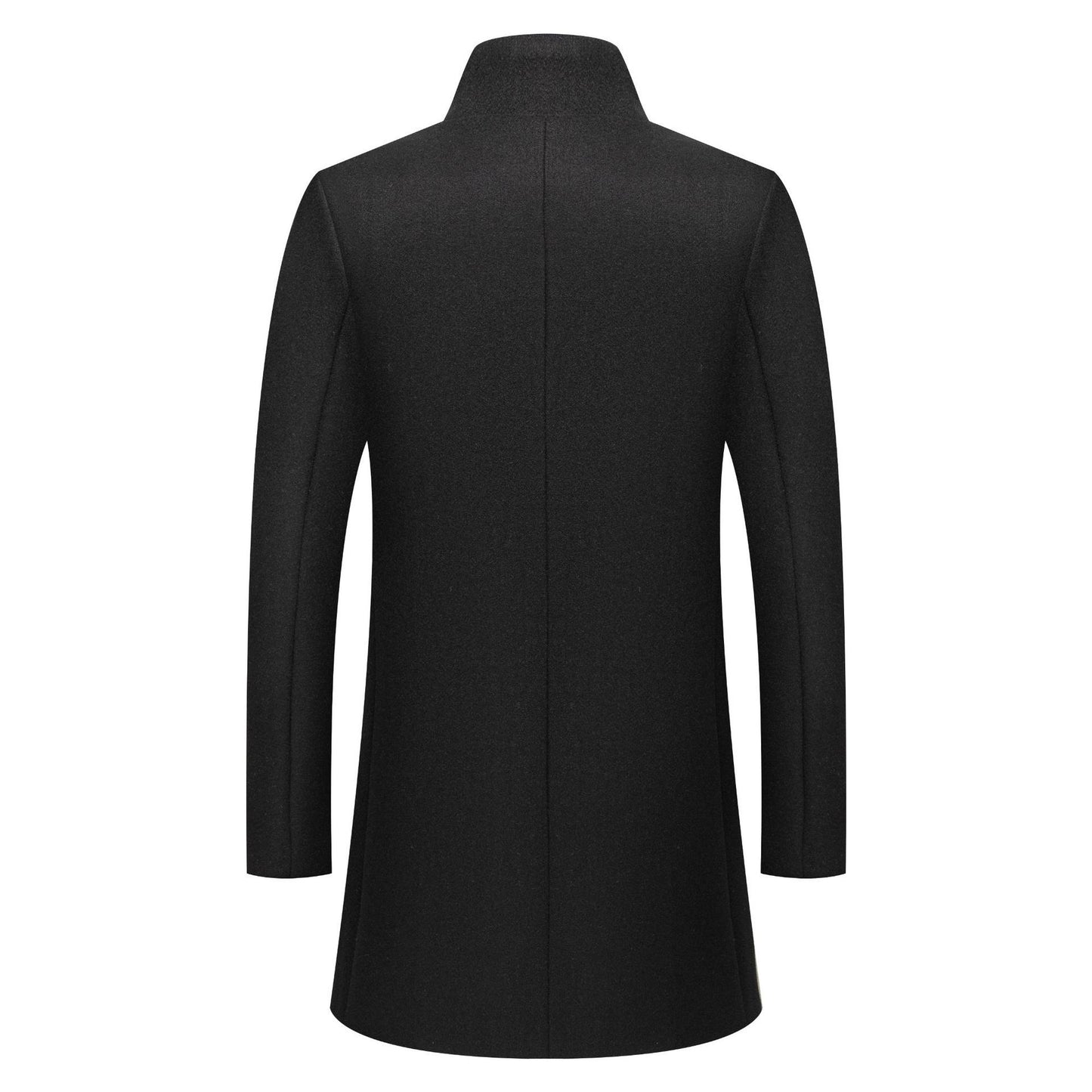 Men's Wool Coat - Stand-Collar Mid-Length Solid-Color Wool Coat