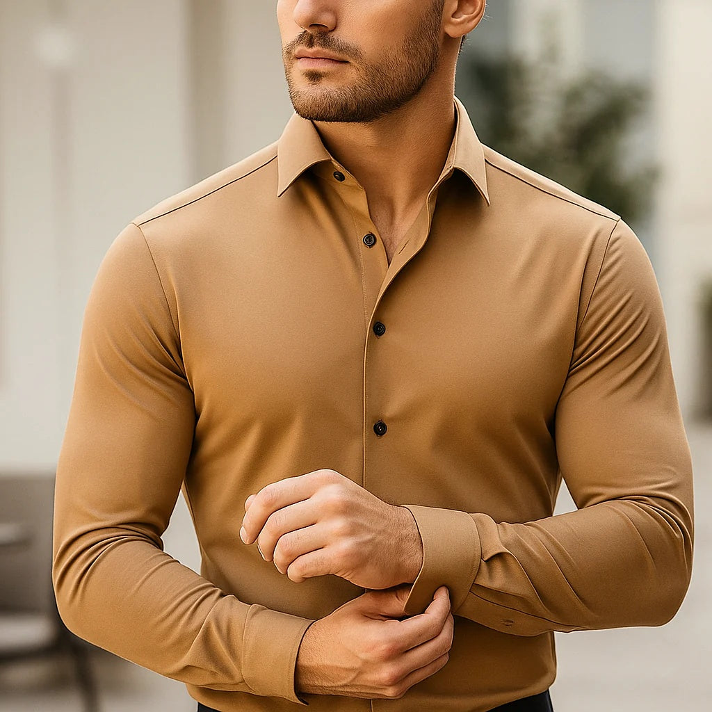 Casual Brown Slim Fit Shirt for Men - Effortless Style and Comfort