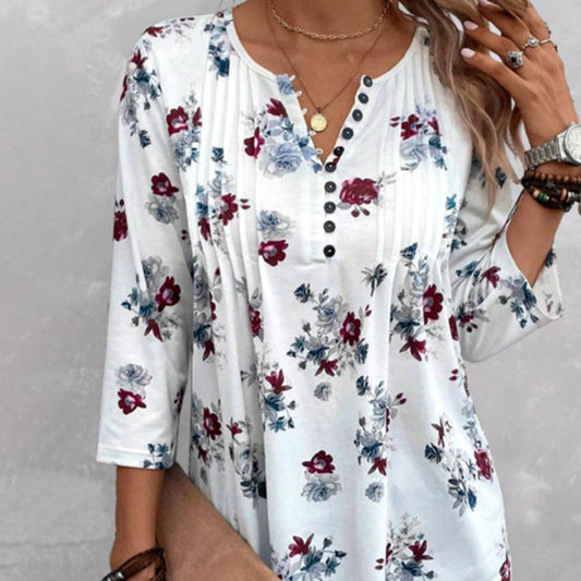 Casual Loose Wear Floral V-neck Printed Top