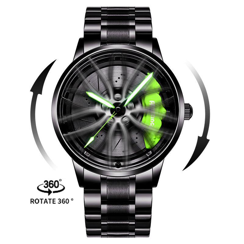 NEON NORTH Luxury Mens Watch Stainless Steel Car Wheel Hub Quartz Watch For Men - Neon North Clothing