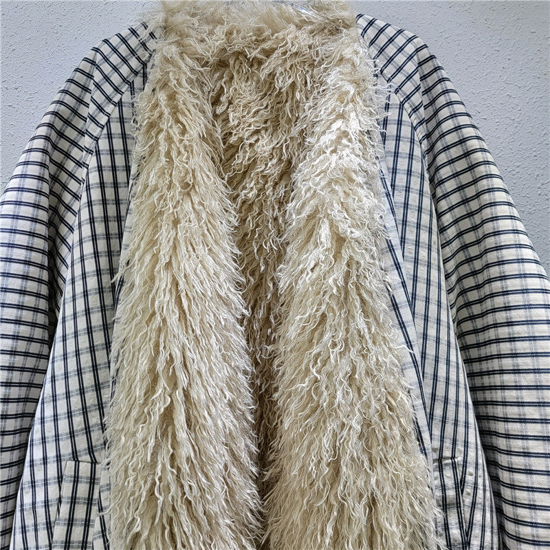 Fur Collar Padded Coat with Stripe Contrast Color Cotton-Padded Design - Neon North Clothing