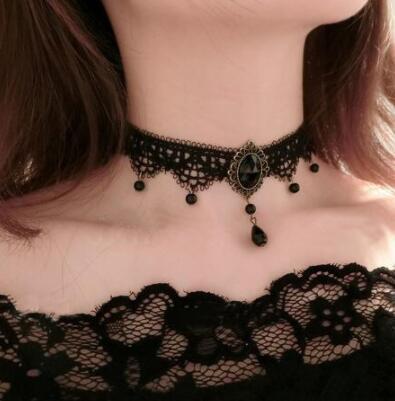 Retro Court Gothic  Multi-Layer Crystal Lace Necklace Choker Clavicle Chain - Neon North Clothing