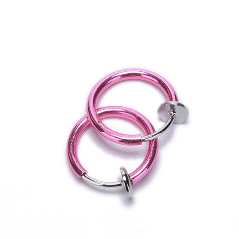 1 Pair 13mm Punk Goth False Hoop Earrings Septum Clip on Boby Nose Lip Ear Fake Piercing Rings Stud - Neon North Clothing