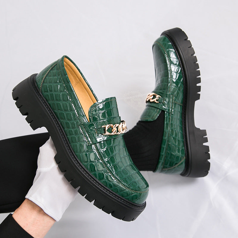 Chaussures pour hommes en cuir à semelle épaisse à motif crocodile 