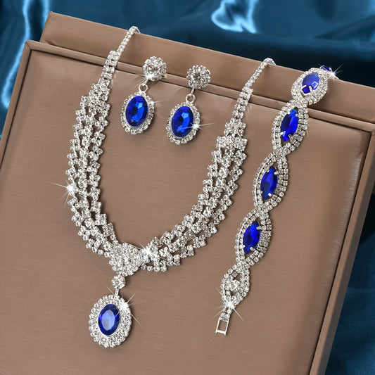 Elegant Luxury Sapphire Jewelry Set: Necklace, Earrings, and Bracelet