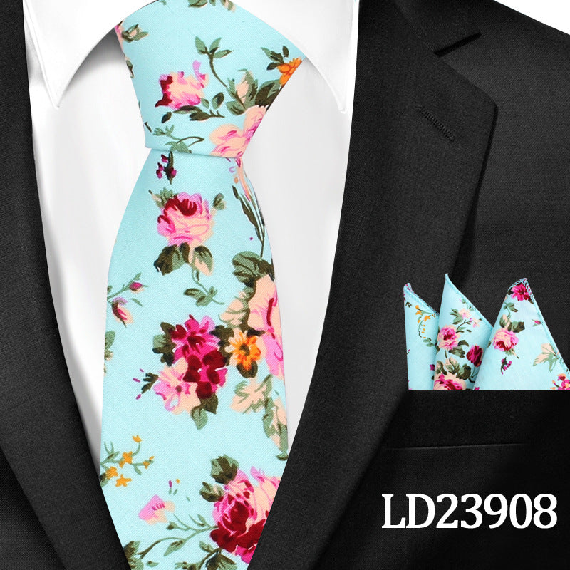 Casual Floral Pocket Square Set - Cotton Floral Print 6cm Tie Pocket Square 2 Piece Set - Neon North Clothing