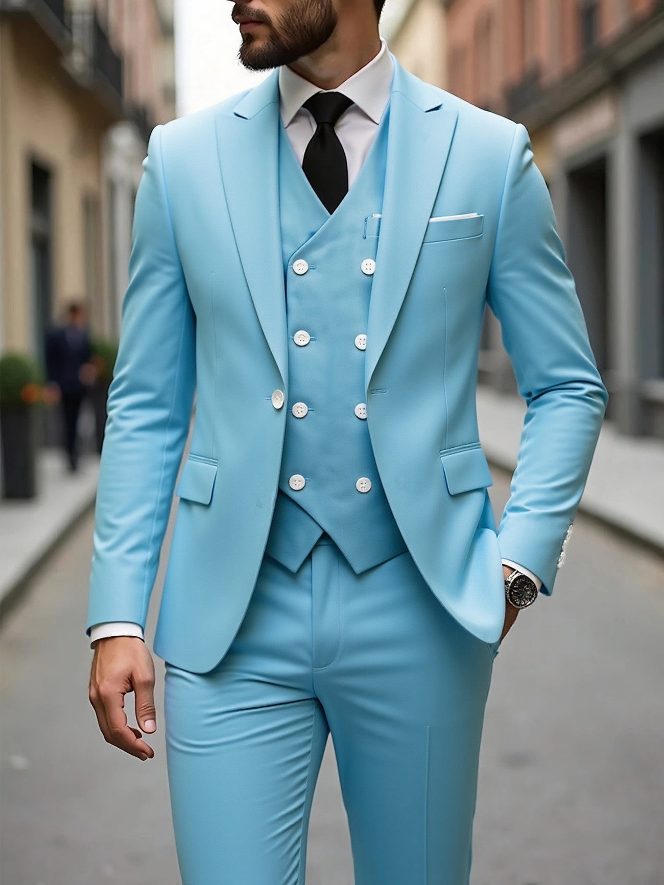 Double-breasted Three-Piece Suit Set for Men – Stylish Business Attire