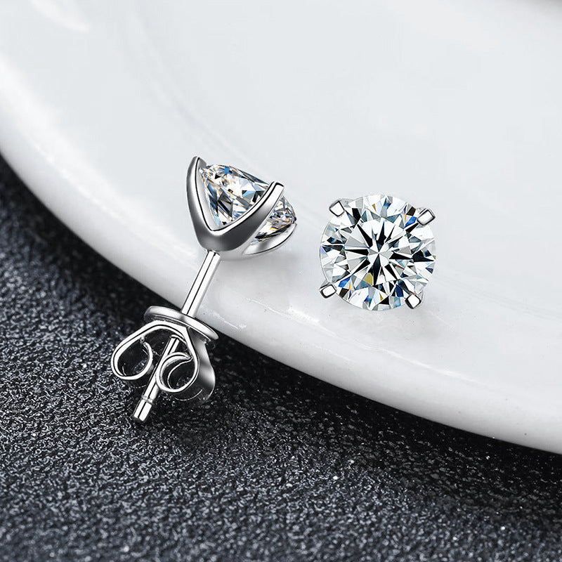 Classic Four Claw Moissanite Stud Earrings in Sterling Silver Gold Plated