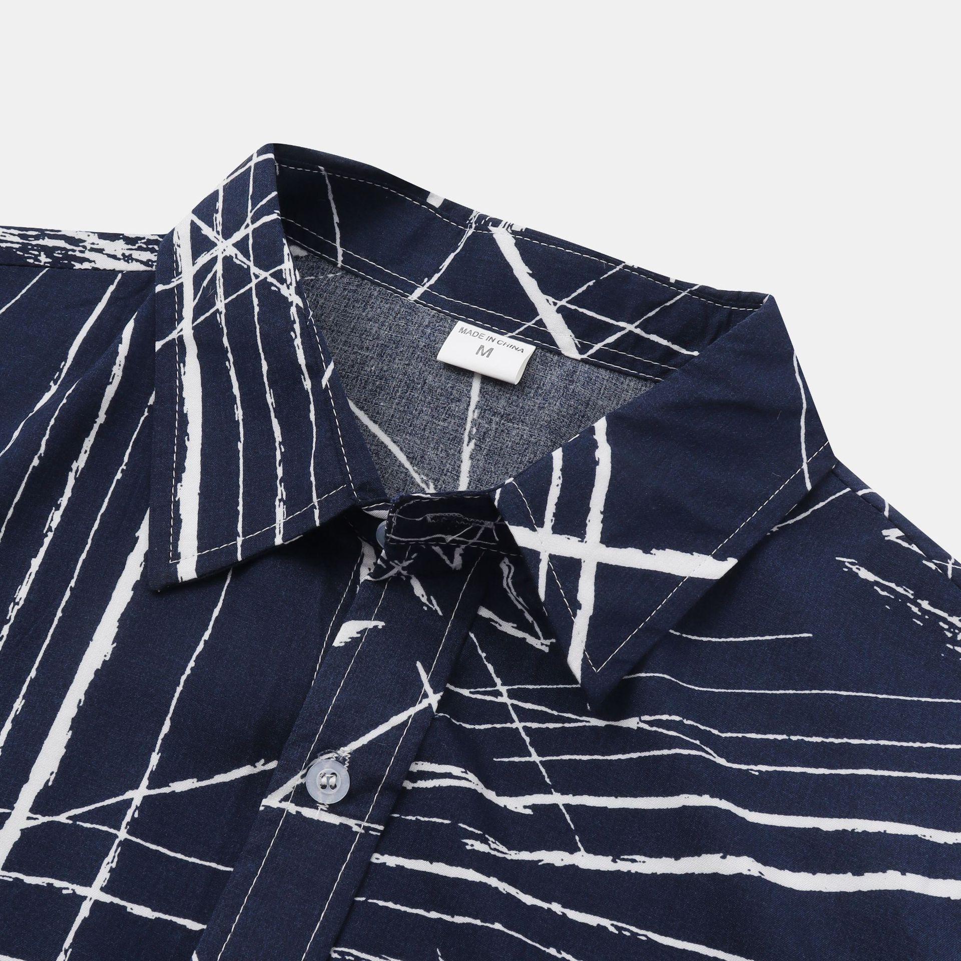 Men's Blue Striped Shirt with Short Sleeves and Lapel Design - Neon North Clothing