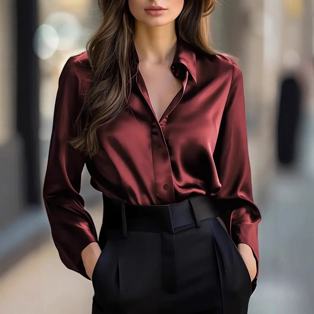 Elegant Satin Blouse with Long Sleeves - Ideal for Any Occasion
