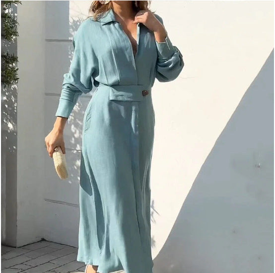Vestido de manga larga con cuello en V y solapa para mujer