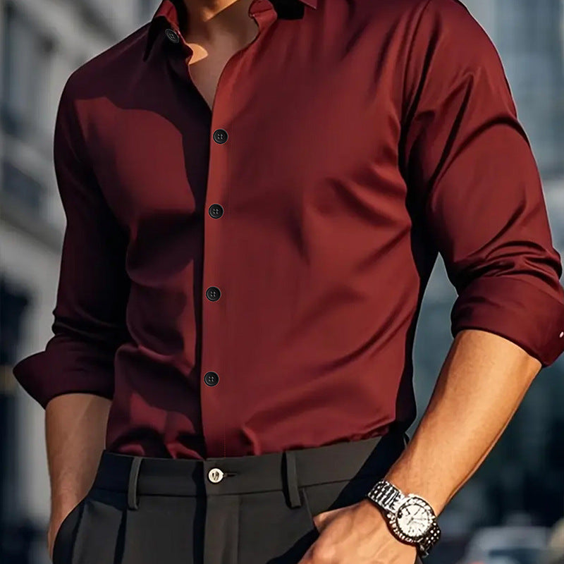Men's Long-Sleeve Casual Shirt - Solid Color and Stylish Design