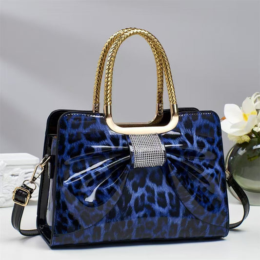 Hot-stone Embellished  Versatile Chic Leopard-print Womens Bag