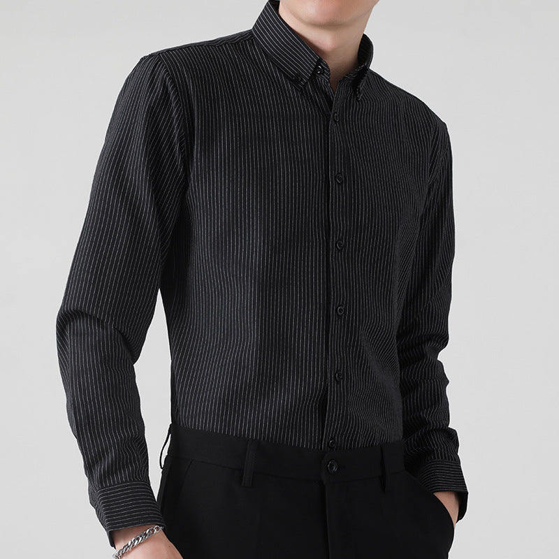 Casual Slim Fit Striped Cotton Long-Sleeved Shirt for Men