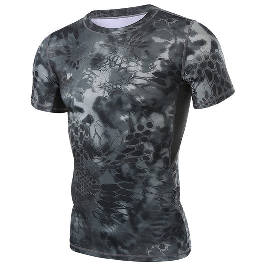 Slim-Fit Casual Crew-Neck Python-Pattern Outdoor T-Shirt for Hiking and Running