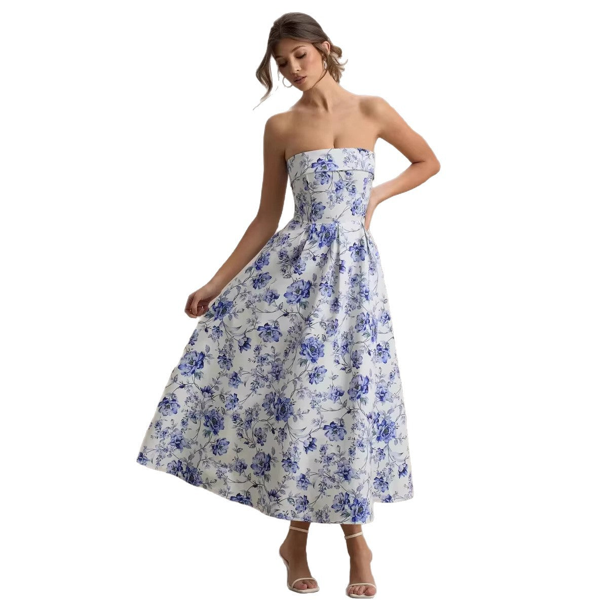 Elegant Floral Off-Shoulder Dress with Waist-Cinched Design - Neon North Clothing