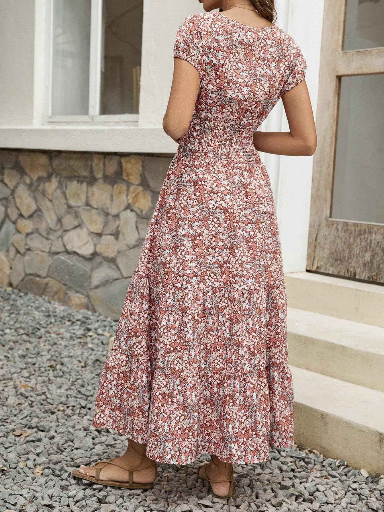 Soft Breathable Machine Washable Women's Floral V-Neck Dress