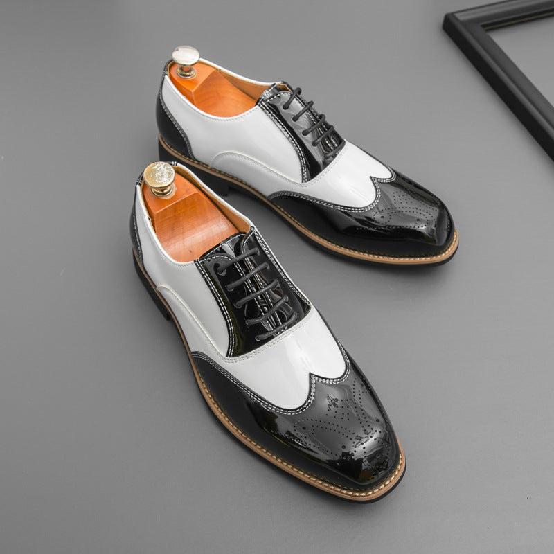 Brogue Color Matching Trendy Men's Leather Shoes Gold - Black