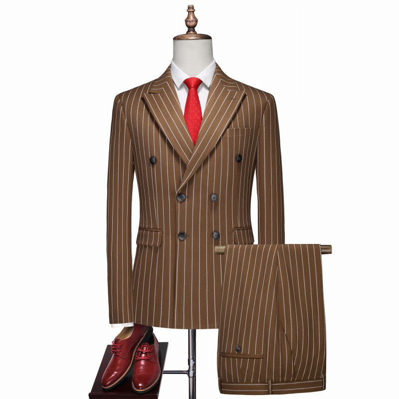 Casual Double-Breasted Striped Suit Set for Effortless Style