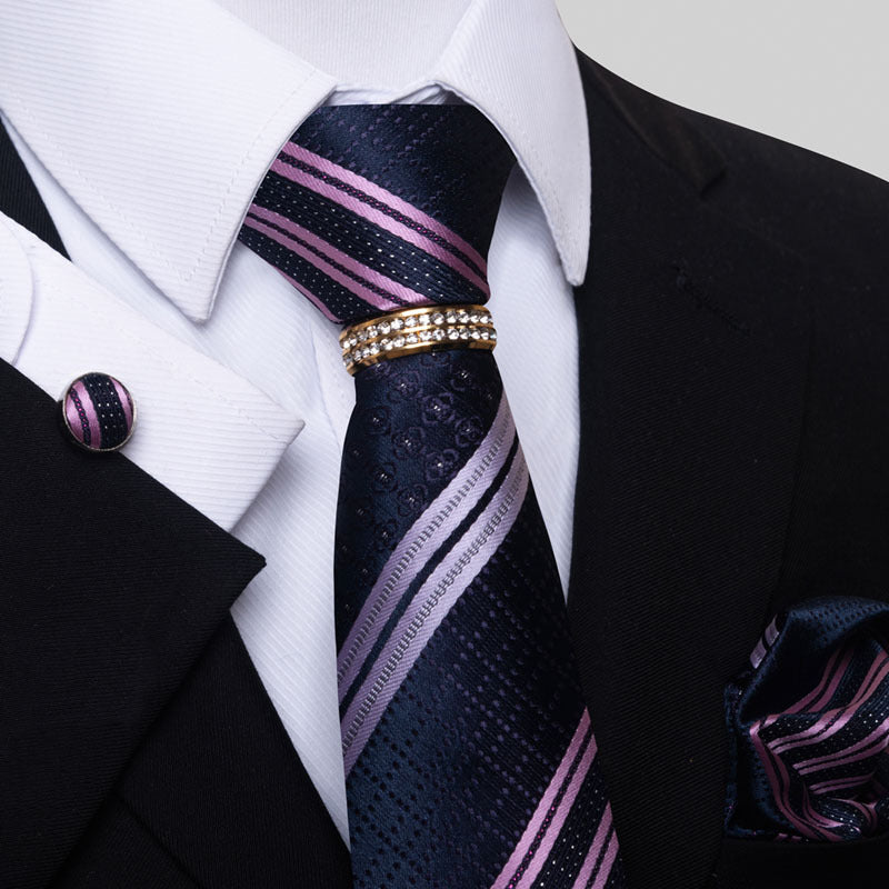 Multi Colored Striped Tie Set with Floral Design for Men - Neon North Clothing