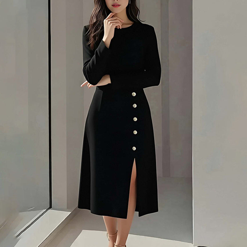 Womens Formal Dress Maxi Skirt with Slit - Elegant Workwear Dress - Neon North Clothing
