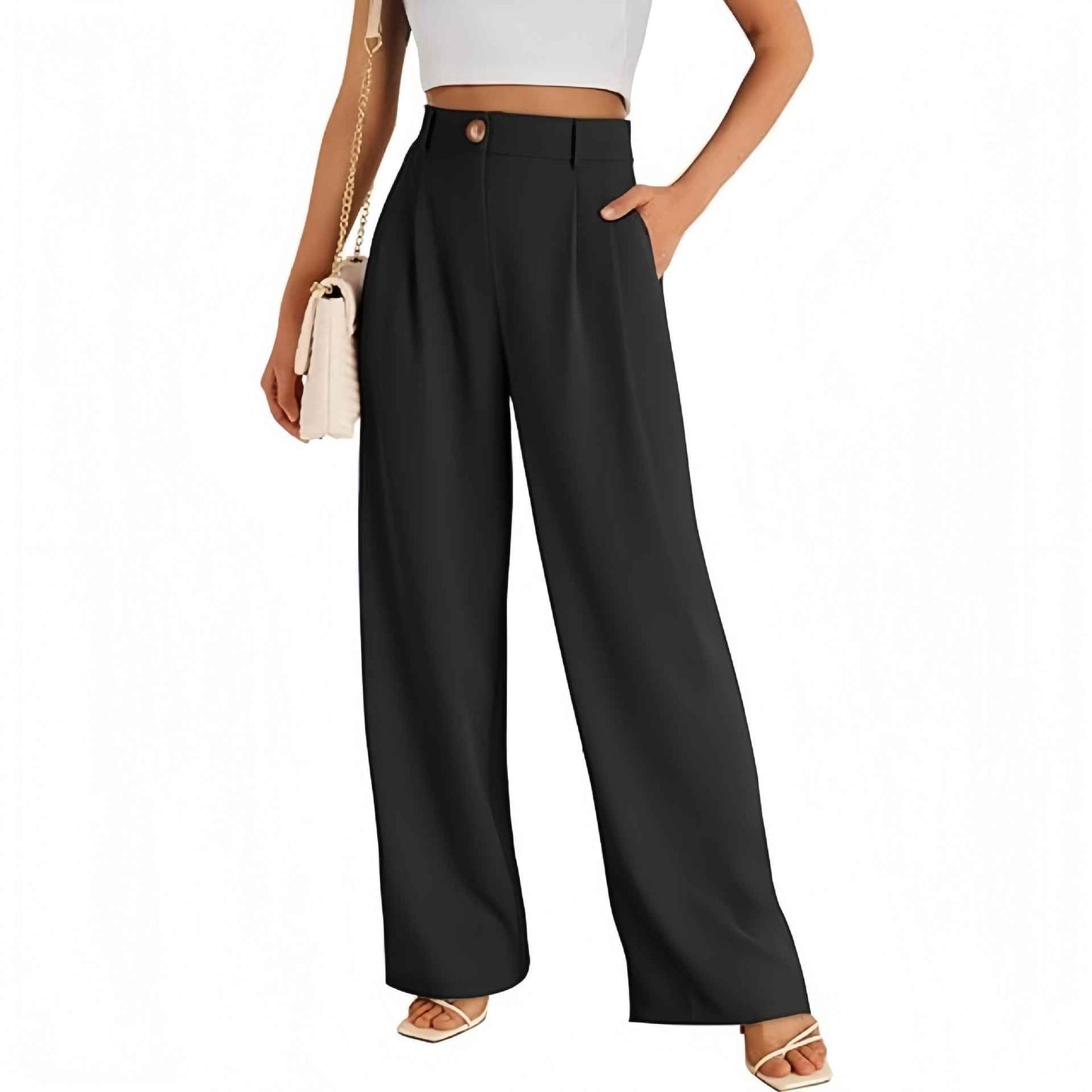 New European American Pocket Dress Pants Wide-leg Formal Trousers