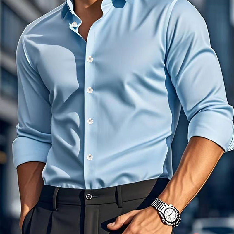 Men's Long-Sleeve Casual Shirt - Solid Color and Stylish Design