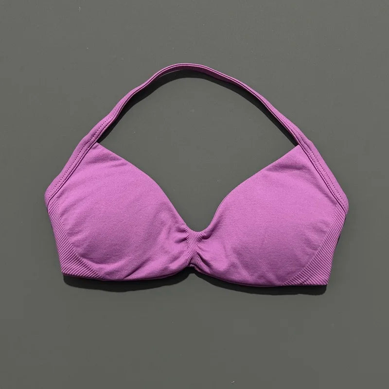 Strappy Backless Yoga Gym Bra with Push-up Removable Cups - Neon North Clothing