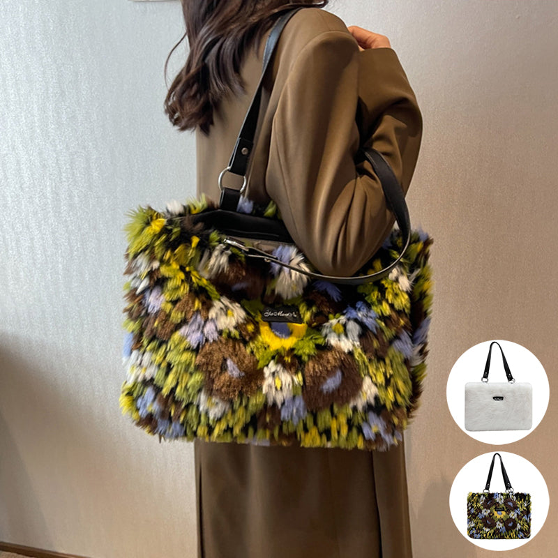 Women's Floral Handbag - Trendy Plush Shoulder Bag for Stylish Women