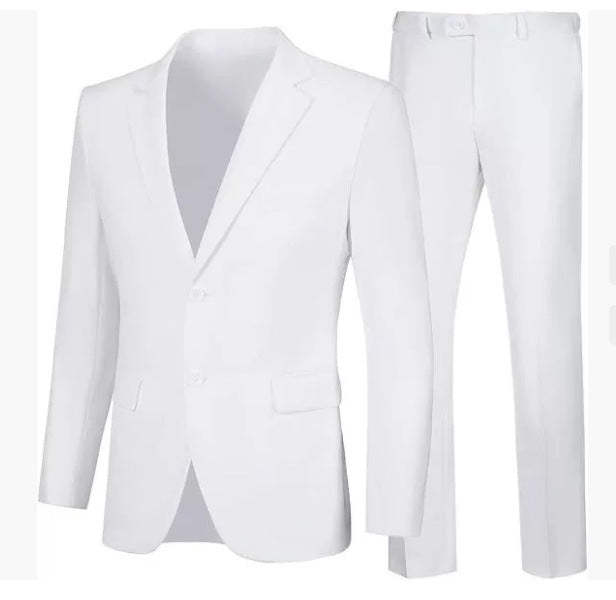 Solid Color Suit Jacket Pants Set for Men - Stylish and Versatile Outfit
